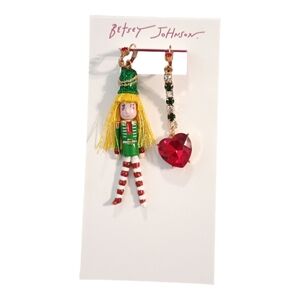 Betsey Johnson Green Nutcracker Red Heart Mismatched Earrings
